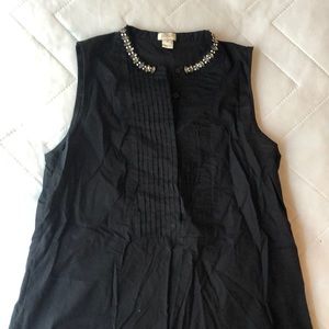 JCrew black sleeveless blouse beaded collar